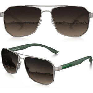 Sunglasses for Men Square Polarized Polygon Lens UV 400 Protection- Grey&Brown